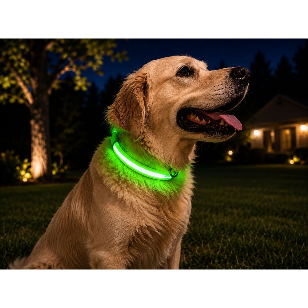 Green LED Dog Collar XL Light Up Flashing Night Safety Collar